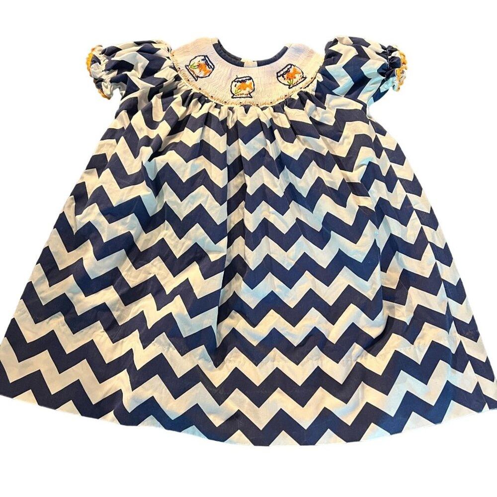 Molly Pop Smocked Goldfish Bowl Dress Infant Baby Toddler 24 Months